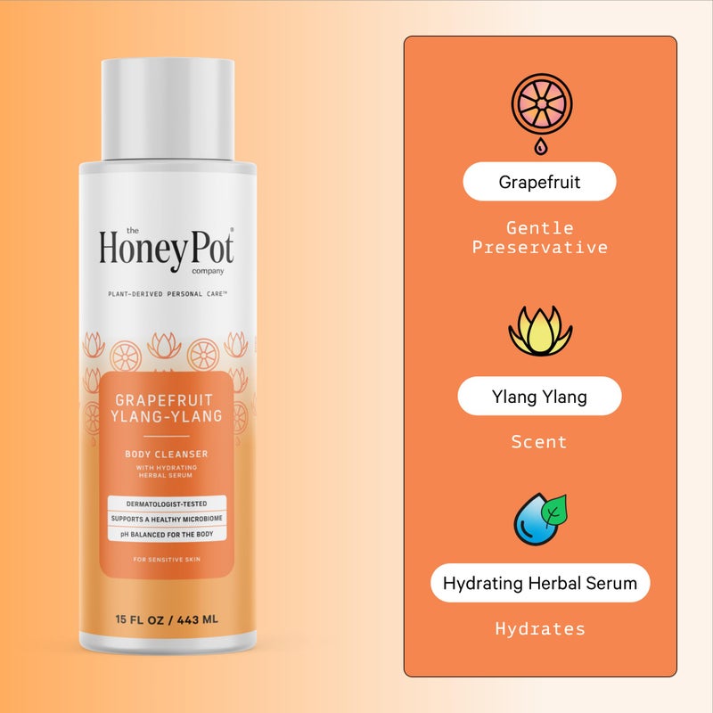 The Honey Pot Company - Body Wash for Women - Grapefruit Ylang Ylang Hydrating Body Cleanser - Moisturize & Cleanse Skin - Free of Parabens & Sulfates - 15 Fl. Oz - Image 3