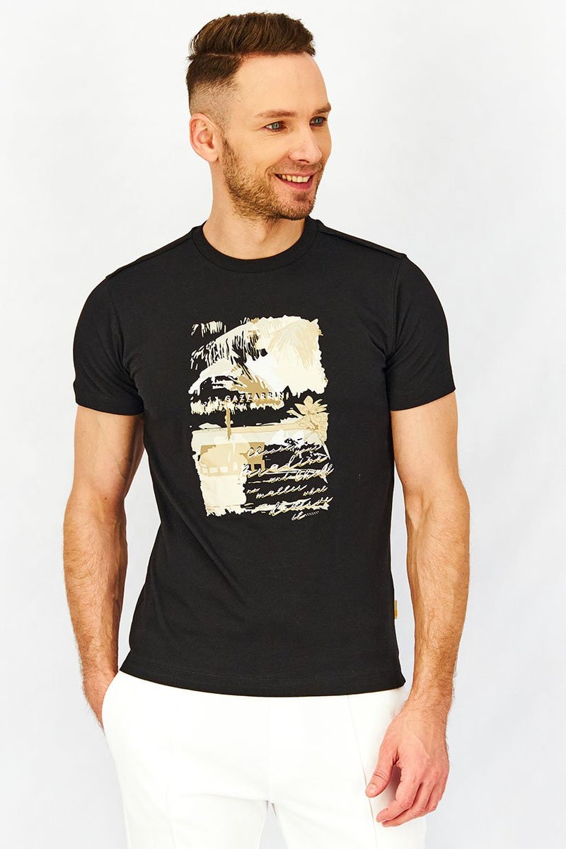 Gazzarrini Men Crew Neck Short Sleeve Graphic Print T-shirt, Black - Image 1