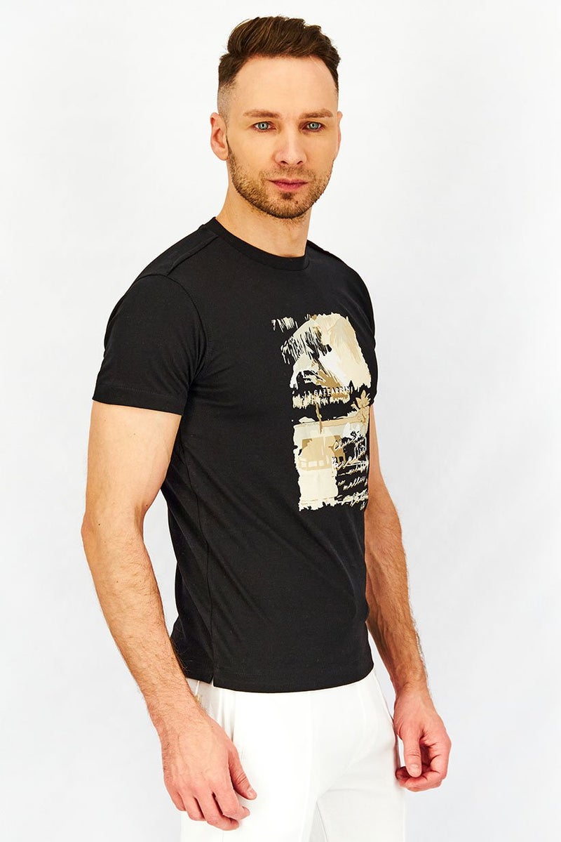 Gazzarrini Men Crew Neck Short Sleeve Graphic Print T-shirt, Black - Image 4