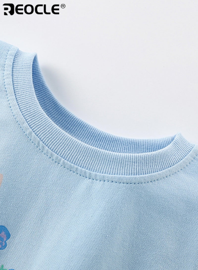 ريوكل طقم سويت شيرت وبنطلون للأطفال بتصميم ياقة دائرية وأكمام طويلة، ملابس يومية مريحة وعصرية للفتيات - Image 3