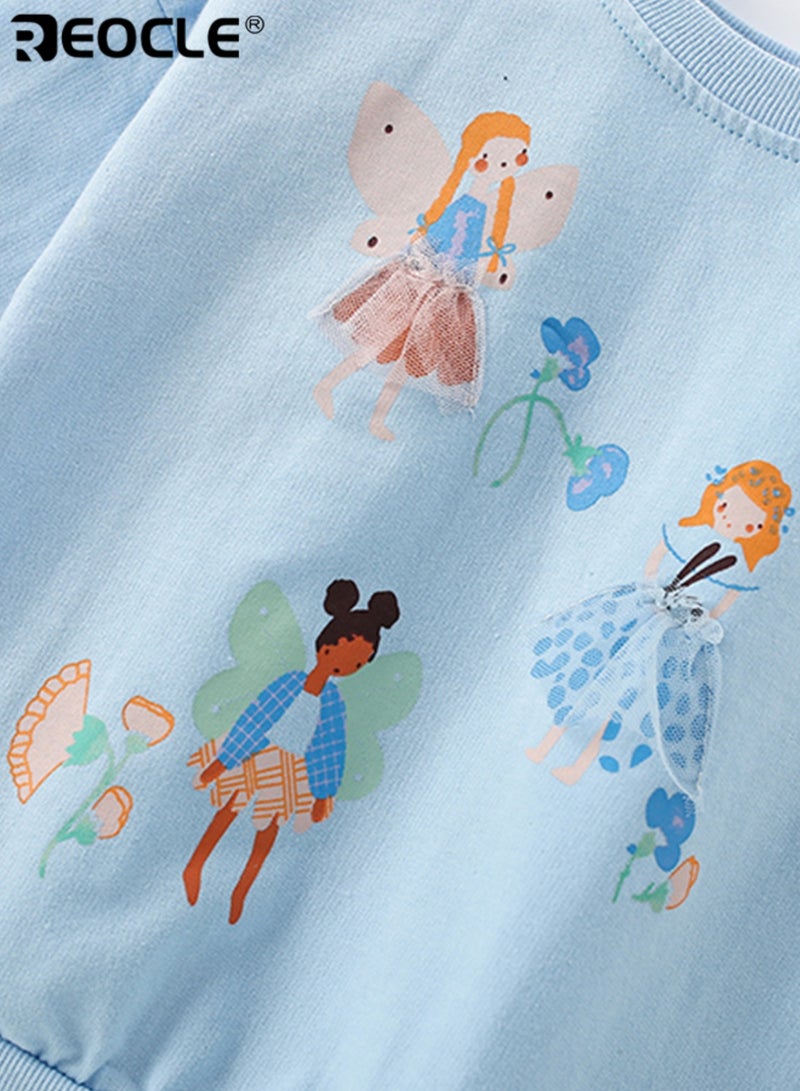 ريوكل طقم سويت شيرت وبنطلون للأطفال بتصميم ياقة دائرية وأكمام طويلة، ملابس يومية مريحة وعصرية للفتيات - Image 4