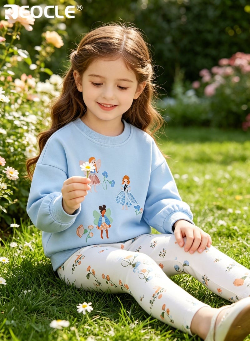 REOCLE 2PCS Kid's Sweatshirt and Pants Set with Round Neck Long Sleeve Design Girl's Casual Outfit with Fashionable Comfort for Daily Wear - Image 4