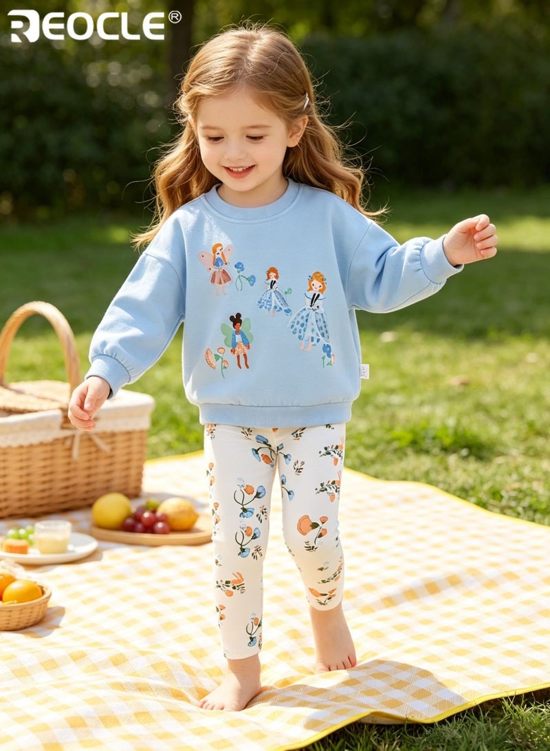 REOCLE 2PCS Kid's Sweatshirt and Pants Set with Round Neck Long Sleeve Design Girl's Casual Outfit with Fashionable Comfort for Daily Wear - Image 3