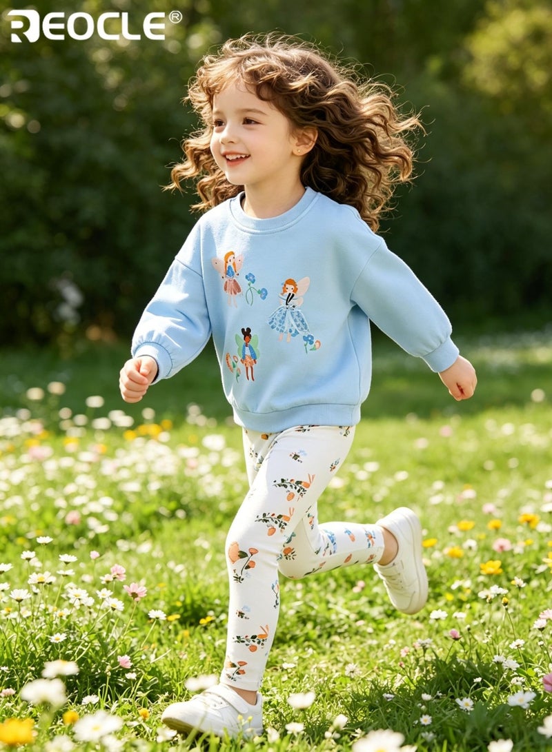 REOCLE 2PCS Kid's Sweatshirt and Pants Set with Round Neck Long Sleeve Design Girl's Casual Outfit with Fashionable Comfort for Daily Wear - Image 5