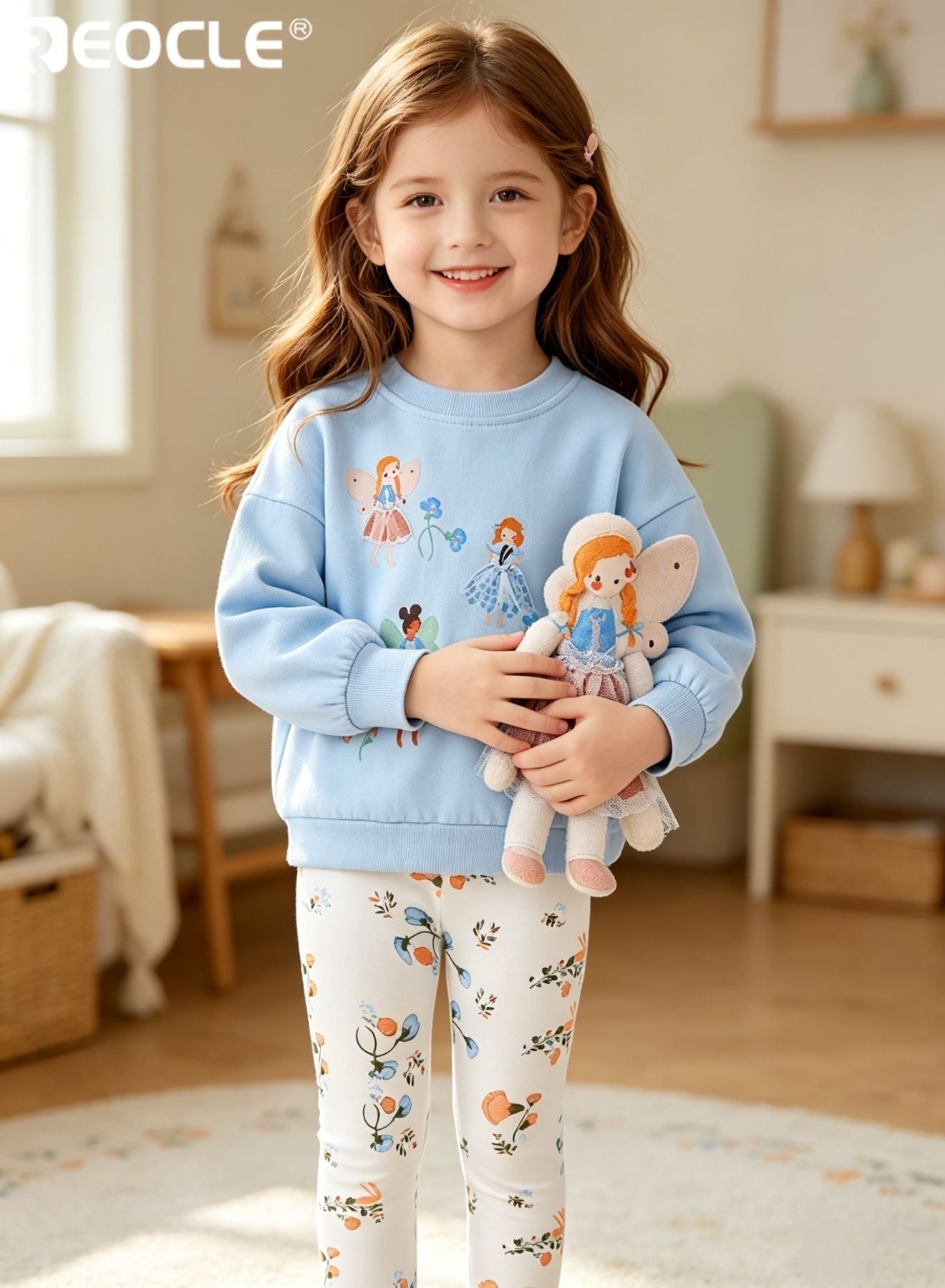 2PCS Kid's Sweatshirt and Pants Set with Round Neck Long Sleeve Design Girl's Casual Outfit with Fashionable Comfort for Daily Wear