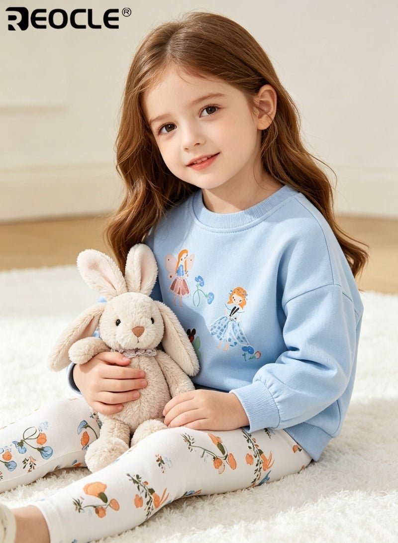 REOCLE 2PCS Kid's Sweatshirt and Pants Set with Round Neck Long Sleeve Design Girl's Casual Outfit with Fashionable Comfort for Daily Wear - Image 2