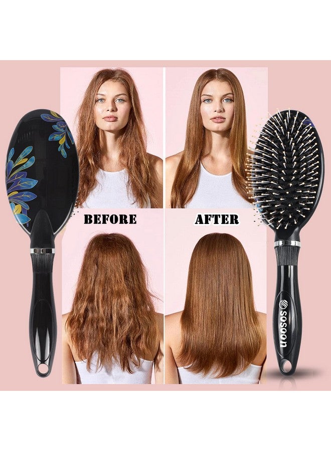 Sosoon Hair Brush Sosoon Boar Bristle Hair Brushes For Women Men Kids Thick Curly Dry Wet Hair Smoothing Detangling Hairbrush Adds Shine And Improves Hair Texture With Hair Comb (Black) - Image 4