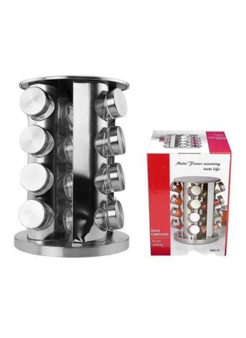 Stainless Steel Spice Rack 360 Degree Revolving Round Shape Transparent Container Multipurpose Uses Storage Set Condiment Masala Rack