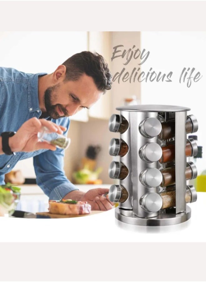 Mi VAZA - Stainless Steel Spice Rack 360 Degree Revolving Round Shape Transparent Container Multipurpose Uses Storage Set Condiment Masala Rack - Image 1