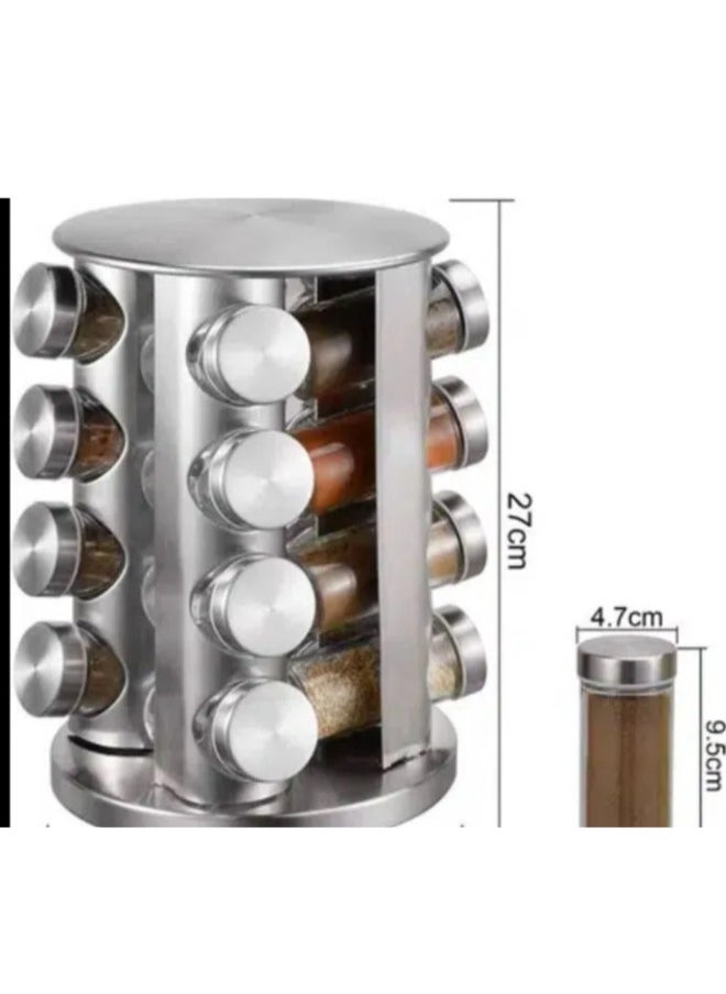 Mi VAZA - Stainless Steel Spice Rack 360 Degree Revolving Round Shape Transparent Container Multipurpose Uses Storage Set Condiment Masala Rack - Image 1