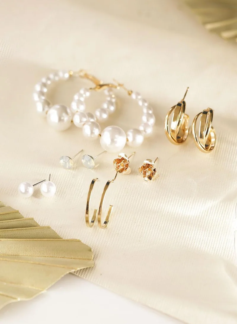 Priyaasi Set Of 6 Plated Contemporary Hoop Earrings