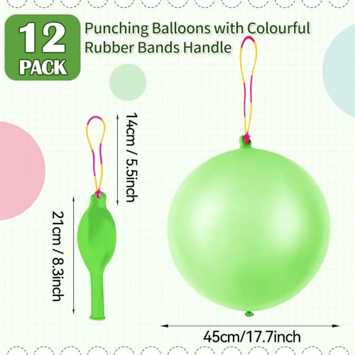 HSLCGF 12 Pcs Green Punch Balloons with Rubber Band Handle for Easy Grip Ideal for Kids Birthday Party Favors Classroom Outdoor PlayGreen - Image 5