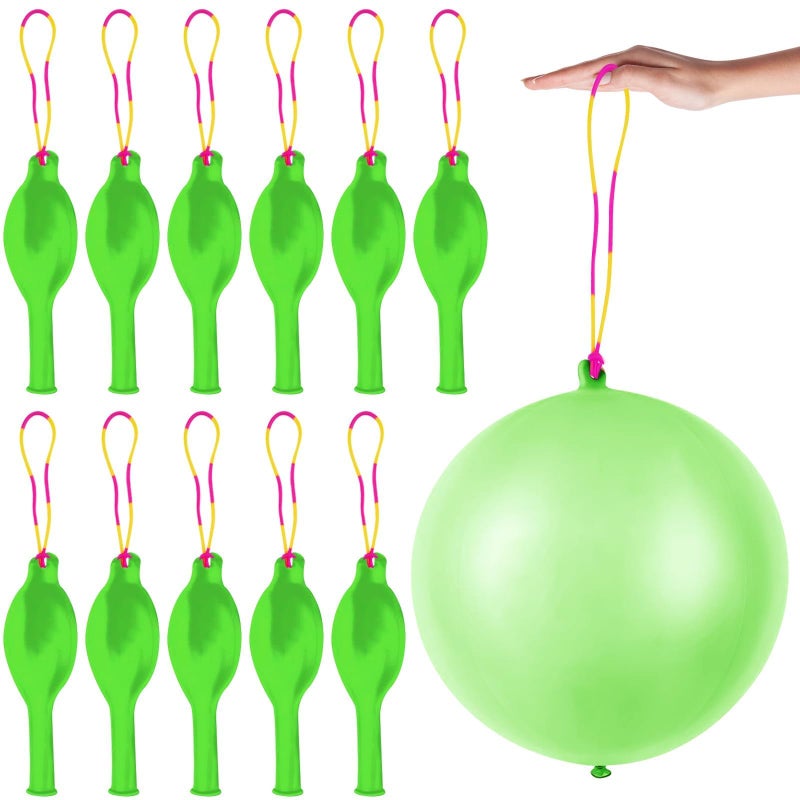 HSLCGF 12 Pcs Green Punch Balloons with Rubber Band Handle for Easy Grip Ideal for Kids Birthday Party Favors Classroom Outdoor PlayGreen - Image 3