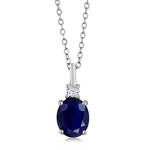 Gem Stone King 2.55 Cttw Blue Sapphire Necklace For Women | 925 Sterling Silver | Gemstone Birthstone | Oval 9X7MM Pendant Necklace | With 18 Inch Silver Chain - Image 1