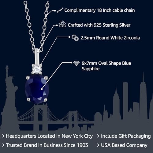 Gem Stone King 2.55 Cttw Blue Sapphire Necklace For Women | 925 Sterling Silver | Gemstone Birthstone | Oval 9X7MM Pendant Necklace | With 18 Inch Silver Chain - Image 2