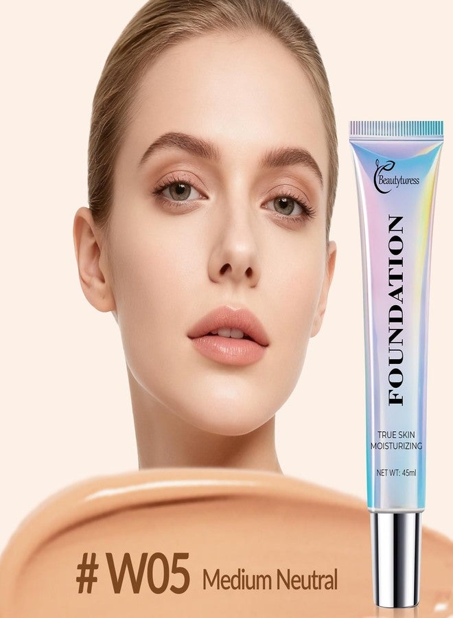 OKADY Hydrating Foundation Liquid 45ml - Medium Coverage, Natural Skin Finish, Buildable & Long Lasting Makeup with Hyaluronic Acid & Niacinamide - Includes Foundation Brush & Blender Sponge (WO5) - Image 2