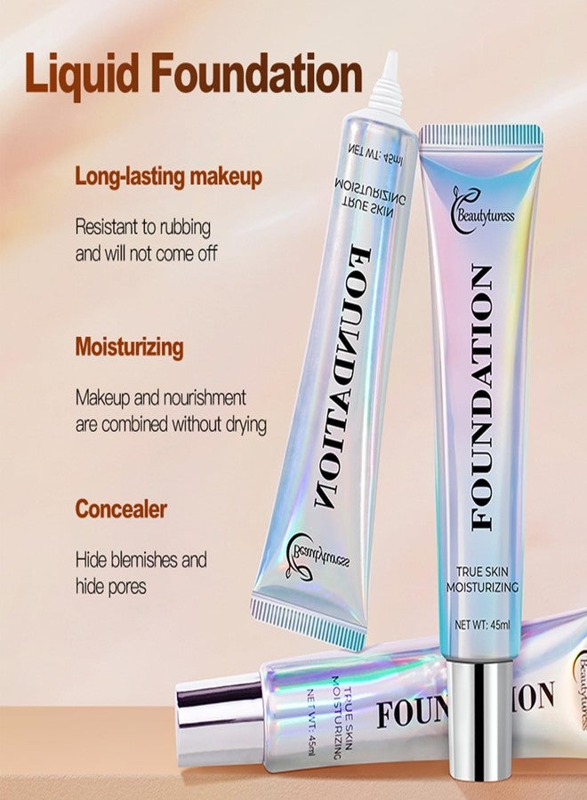 OKADY Hydrating Foundation Liquid 45ml - Medium Coverage, Natural Skin Finish, Buildable & Long Lasting Makeup with Hyaluronic Acid & Niacinamide - Includes Foundation Brush & Blender Sponge (WO5) - Image 5