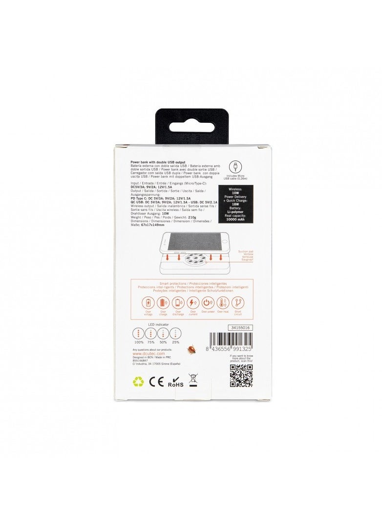 DCU TECNOLOGIC - DCU Power Bank 10000 mAh Wireless 10W + Power Delivery 18W + Quick Charge 18W With suction pad - Image 1
