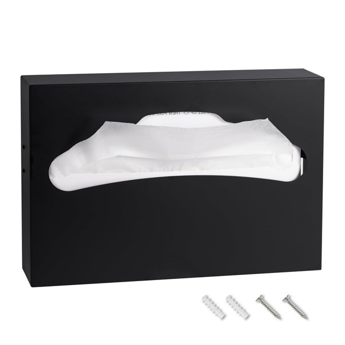 TOILET SEAT COVER DISPENSERCOMMERCIAL STAINLESS STEEL BRUSHED TOILET SEAT COVER HOLDER FOR DISPOSABLE TOILET SEAT COVERS WALL MOUNT FOR BATHROOM RESTROOMBLACK