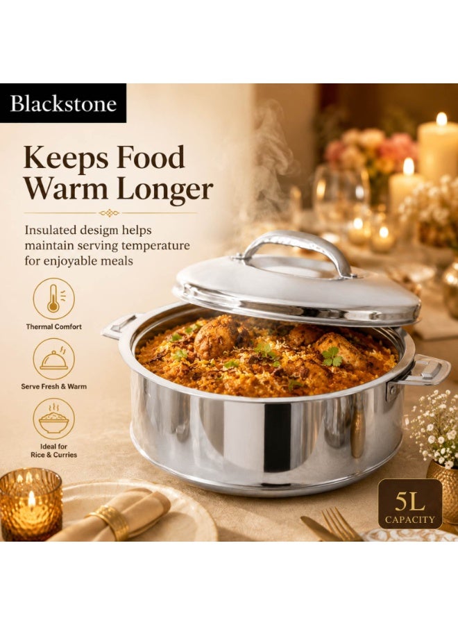 BLACKSTONE Stainless Steel Casserole Lightweight Easy to Handle Hotpot with Lid Silver-Madina 5000ml/5.0Ltr - Image 4