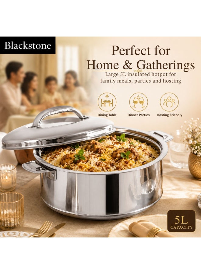 BLACKSTONE Stainless Steel Casserole Lightweight Easy to Handle Hotpot with Lid Silver-Madina 5000ml/5.0Ltr - Image 5