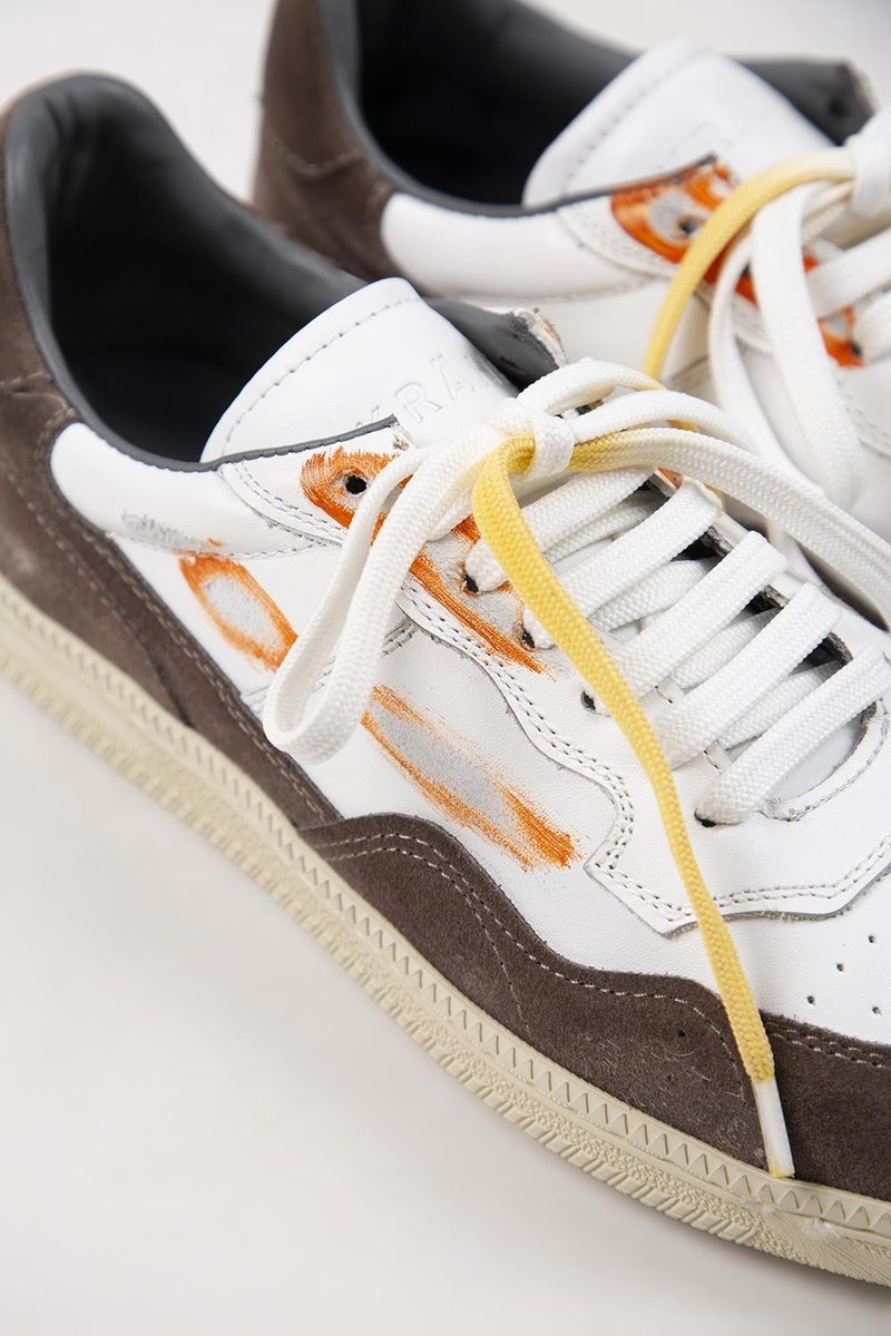 Krahe Artemis Men's Genuine Leather Distressed Hand-Painted Sneakers with Laces and Two Spare Laces, White-Mink - Image 4
