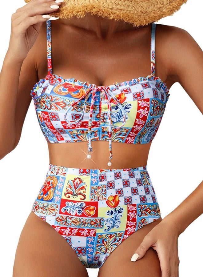 Herseas 2 Piece High Waisted Floral Print Bikini Set for Women, Multicolor Mosaic, M - Image 1