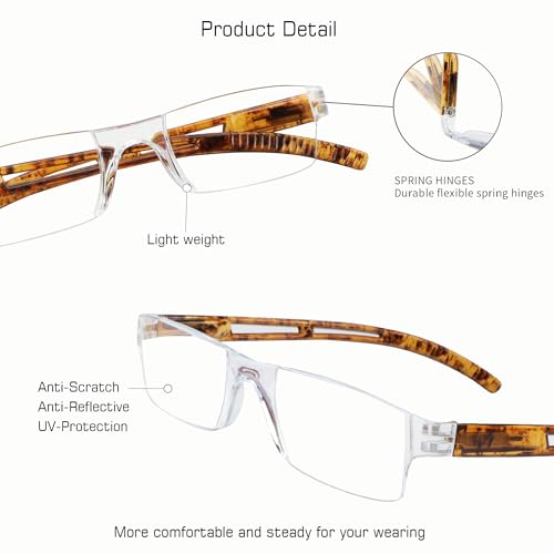 VisionGlobal 8 Pairs Reading Glasses, Blue Light Blocking Glasses, Computer Reading Glasses for Women and Men, Fashion Square Eyewear Frame (4clear+4tortoise,+1.50 Magnification) - Image 2