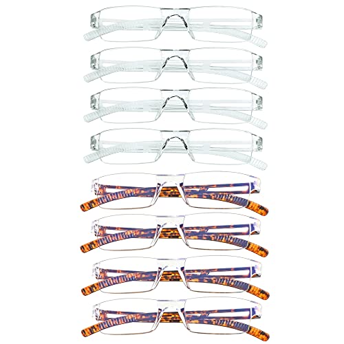 VisionGlobal 8 Pairs Reading Glasses, Blue Light Blocking Glasses, Computer Reading Glasses for Women and Men, Fashion Square Eyewear Frame (4clear+4tortoise,+1.50 Magnification) - Image 1