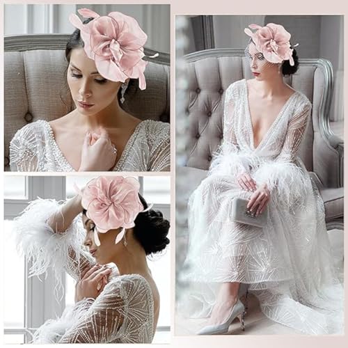 Aeenioy Fascinator Hats for Women, Pink Tea Party Hat, Elegant Bridal Veil for Wedding, Stylish Chidakash Hat for Women, Fashionable Accessory for Cocktail Parties and Races - Image 4