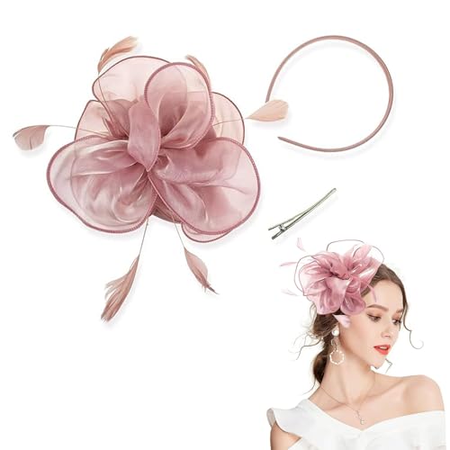 Aeenioy Fascinator Hats for Women, Pink Tea Party Hat, Elegant Bridal Veil for Wedding, Stylish Chidakash Hat for Women, Fashionable Accessory for Cocktail Parties and Races - Image 1