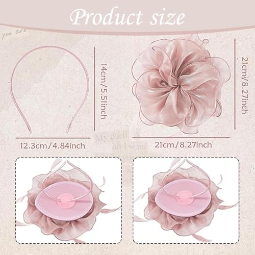Aeenioy Fascinator Hats for Women, Pink Tea Party Hat, Elegant Bridal Veil for Wedding, Stylish Chidakash Hat for Women, Fashionable Accessory for Cocktail Parties and Races - Image 2