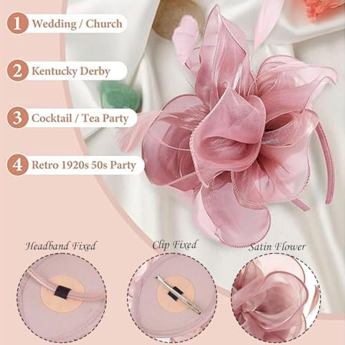 Aeenioy Fascinator Hats for Women, Pink Tea Party Hat, Elegant Bridal Veil for Wedding, Stylish Chidakash Hat for Women, Fashionable Accessory for Cocktail Parties and Races - Image 3