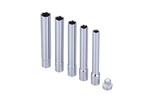 Kauplus 6PCS 3/8-Inch Drive Deep Metric Socket Set 6PT 8-10-11-12-14MM W 1/4-Inch Adapter- Extra Long Deep 120MM - Image 3