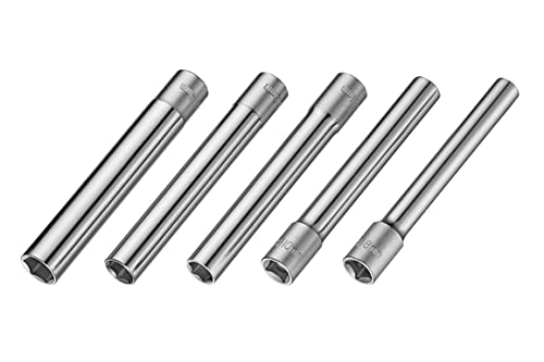 Kauplus 6PCS 3/8-Inch Drive Deep Metric Socket Set 6PT 8-10-11-12-14MM W 1/4-Inch Adapter- Extra Long Deep 120MM - Image 2