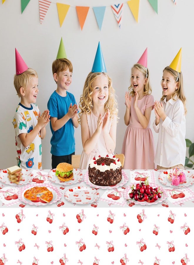 Litmitfu 40 Pcs Cherry Birthday Decorations - Pink Bows Plates and Napkins Party Supplies, Disposable Scalloped Bowknot Paper Dinner Plates Napkins Sets for Fruits Cherry Table Party Decor Favors, Serves 20 - Image 5