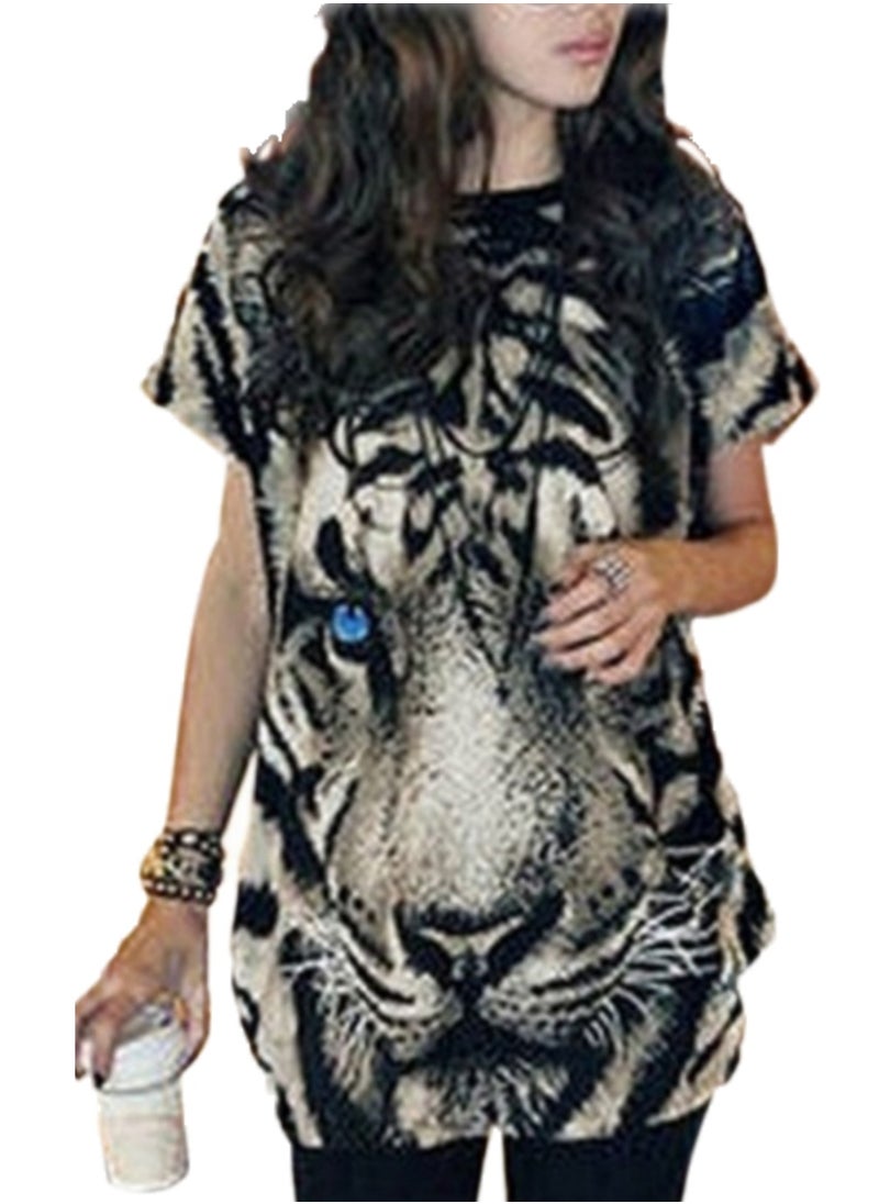 Generic - Women tiger face print lycra long top blouse - Image 1