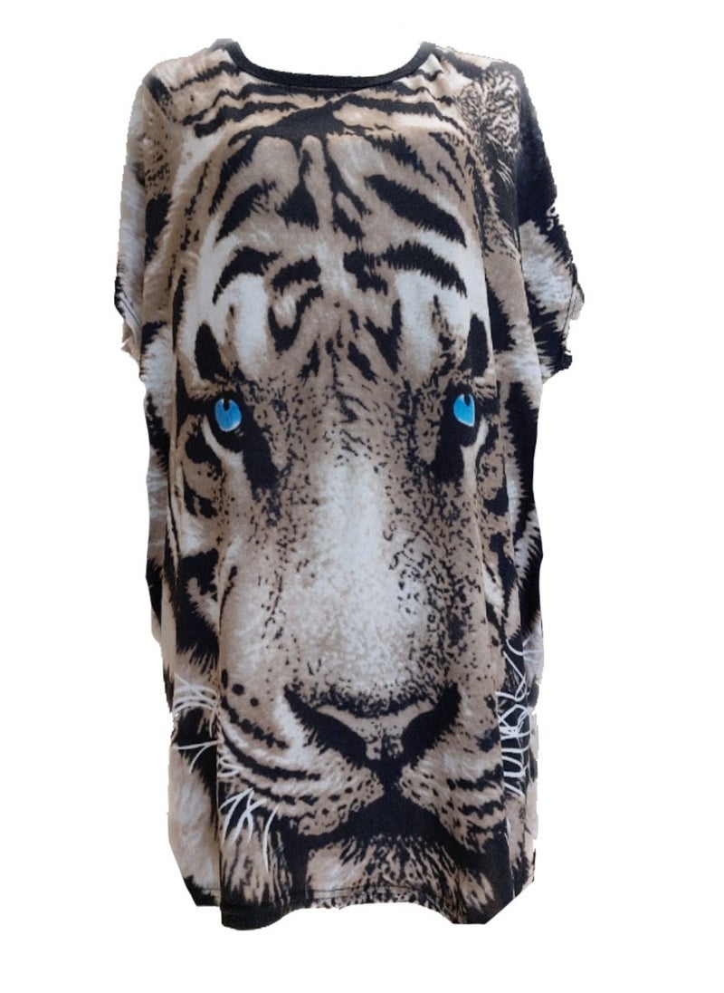 Generic - Women tiger face print lycra long top blouse - Image 1