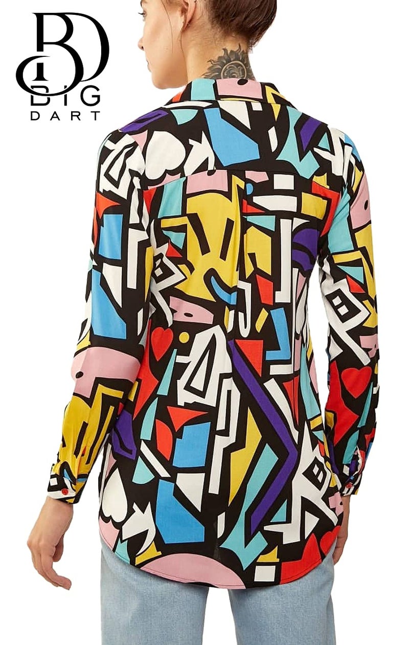BIG DART Blouses for Women Fashion, Casual Long Sleeve Button Down Shirts Tops, XS-3XL (Red Yellow Mix Colors, X-Large) - Image 3