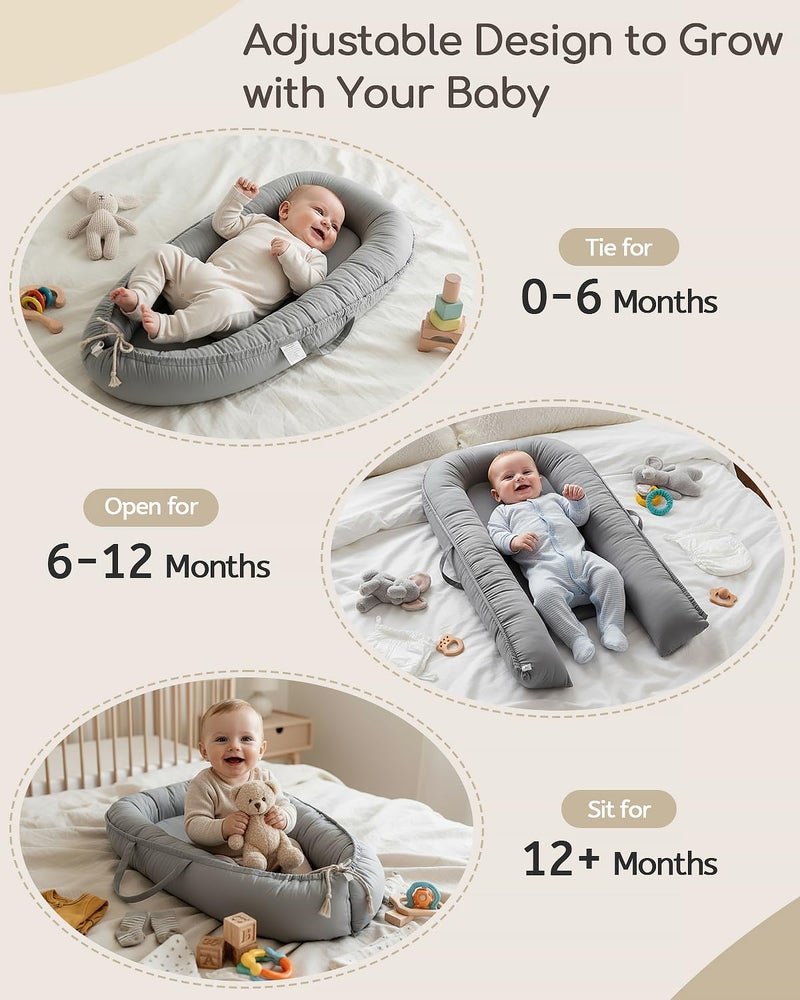 Baobrava Baby Lounger - Infant Lounger for Newborn 0-24 Months, Pure Cotton Breathable Baby Nest Lounger, Newborn Essentials for Baby Boys & Girls, Portable Baby Lounger for Home and Travel - Image 2