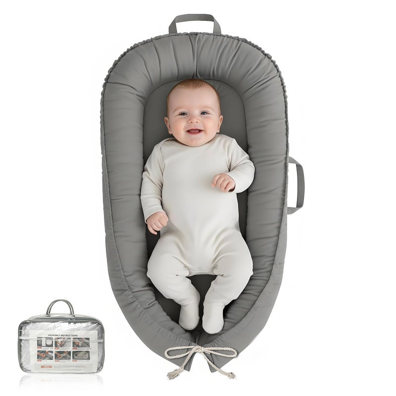 Baobrava Baby Lounger - Infant Lounger for Newborn 0-24 Months, Pure Cotton Breathable Baby Nest Lounger, Newborn Essentials for Baby Boys & Girls, Portable Baby Lounger for Home and Travel - Image 1