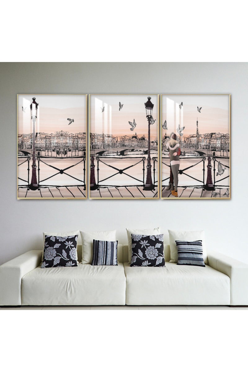 Marktna Three wooden wall painting with a frame and a clear acrylic layer - Image 1