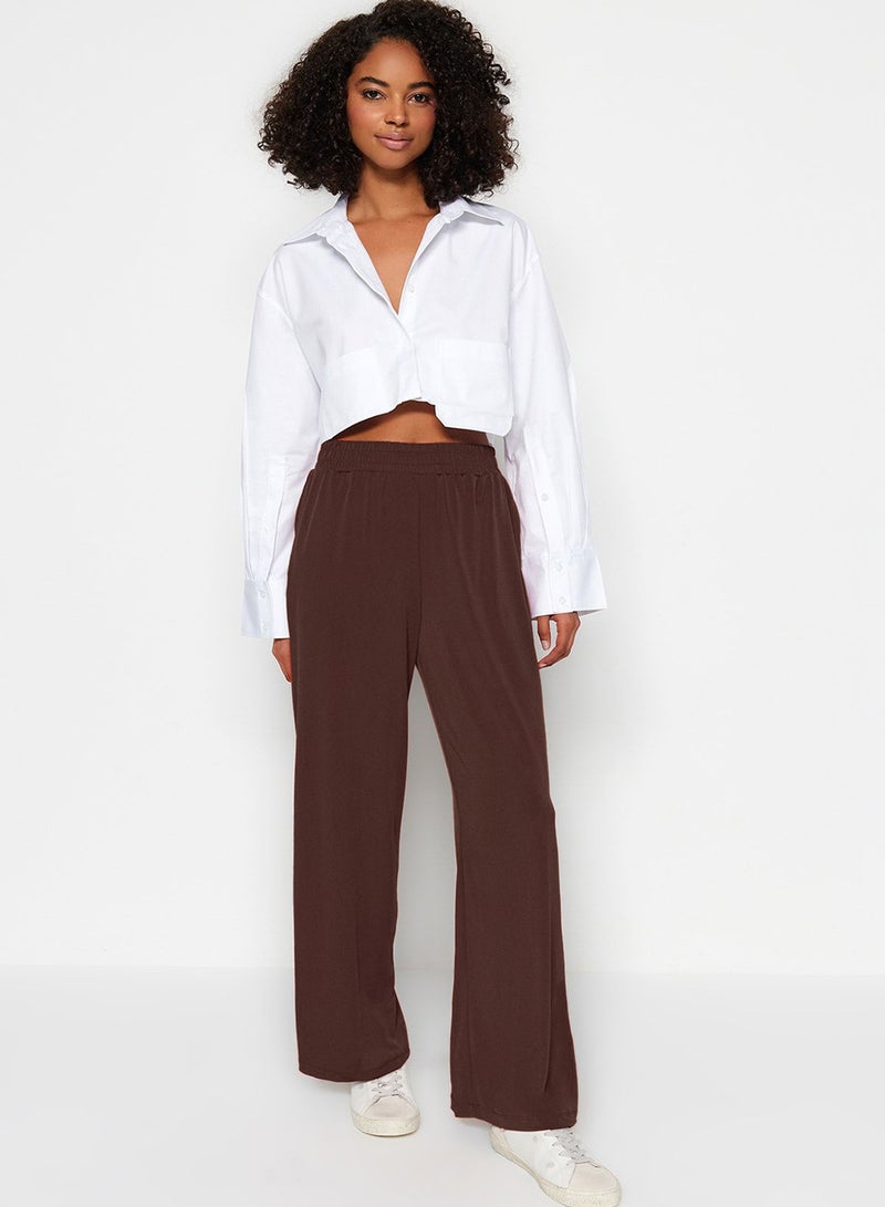 trendyol Brown Wide Leg/ Relaxed Fit High Waist Stretchy Pants Twoss23Pl00129 - Image 2