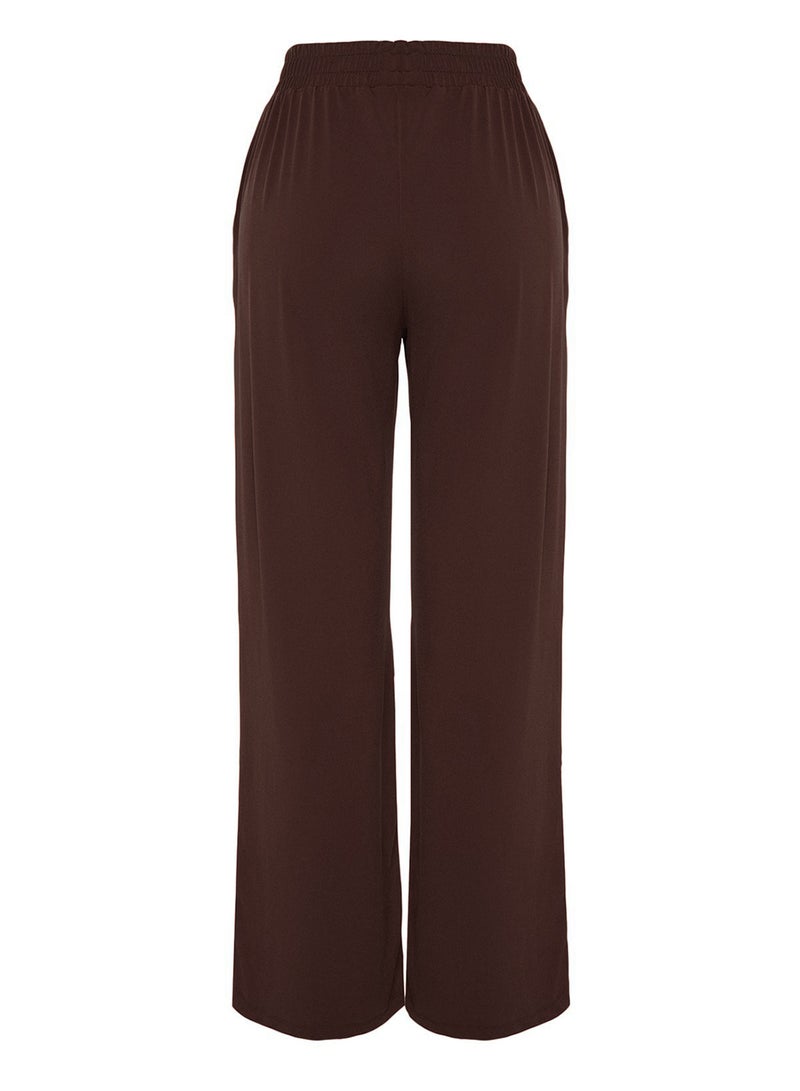 trendyol Brown Wide Leg/ Relaxed Fit High Waist Stretchy Pants Twoss23Pl00129 - Image 5