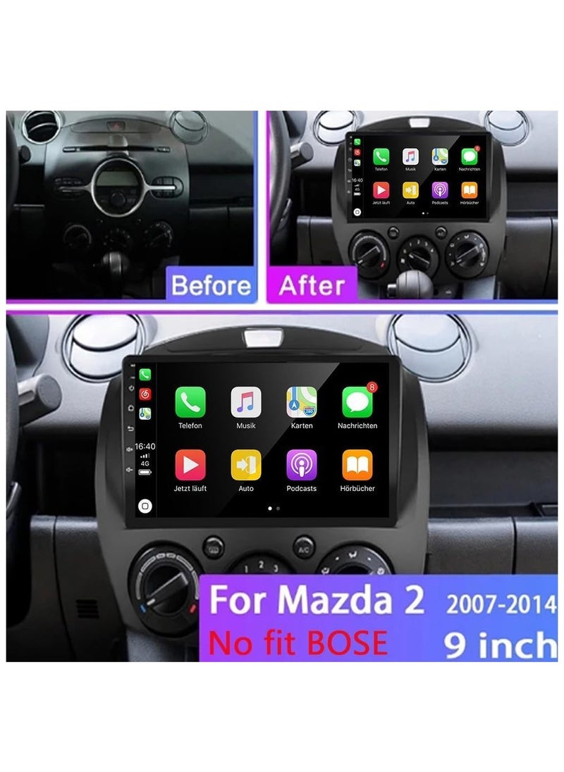 Vierex - Android Car Stereo Screen For Mazda 2 Radio 2007-2014 Support Apple Carplay Android Auto Wireless 4GB RAM QLED Touch Screen DSP Bluetooth AHD Camera Included USB Video WiFi GPS - Image 1
