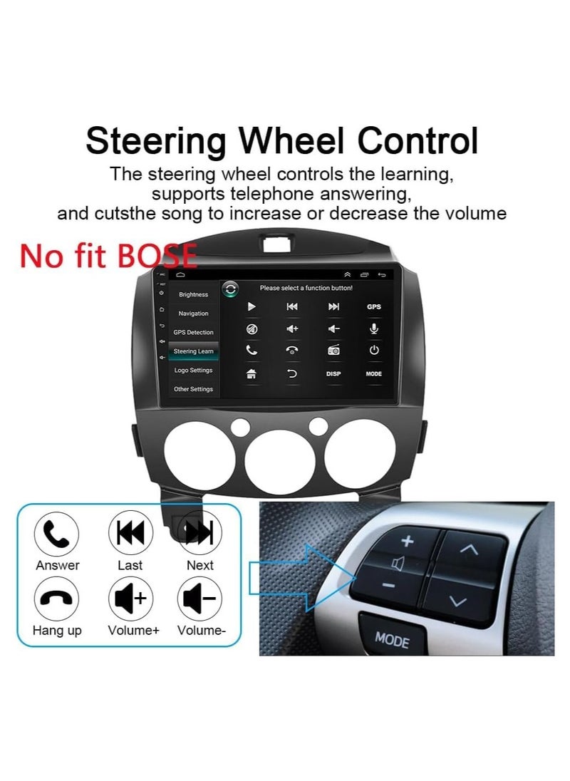 Vierex - Android Car Stereo Screen For Mazda 2 Radio 2007-2014 Support Apple Carplay Android Auto Wireless 4GB RAM QLED Touch Screen DSP Bluetooth AHD Camera Included USB Video WiFi GPS - Image 1