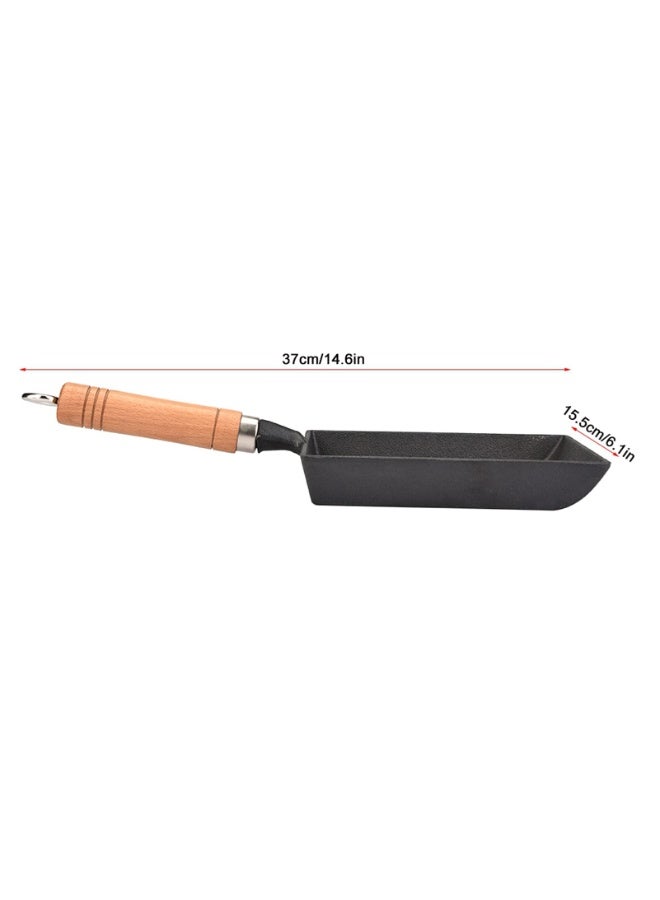 Tamagoyaki Pot Cast Iron Pan with Wooden Handle, Iron Adding Pan Works on Gas Ceramic Induction Cooktops - Image 2