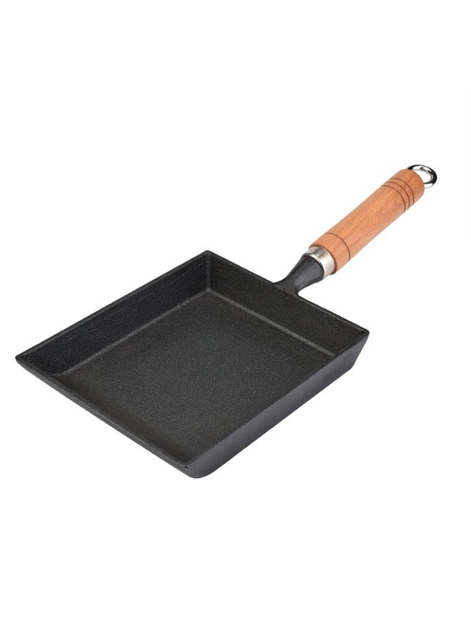 Tamagoyaki Pot Cast Iron Pan with Wooden Handle, Iron Adding Pan Works on Gas Ceramic Induction Cooktops - Image 1