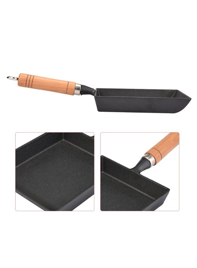 Tamagoyaki Pot Cast Iron Pan with Wooden Handle, Iron Adding Pan Works on Gas Ceramic Induction Cooktops - Image 4