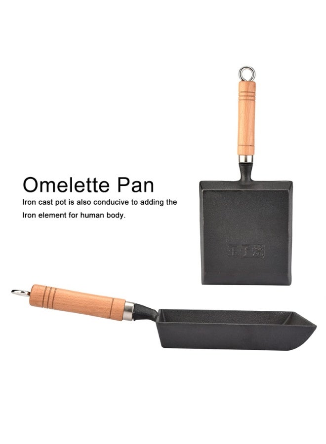 Tamagoyaki Pot Cast Iron Pan with Wooden Handle, Iron Adding Pan Works on Gas Ceramic Induction Cooktops - Image 3